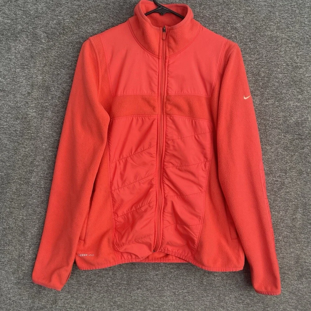 Nike Therma Fit Hybrid Jacket Womens M Red Orange Fleece Puffer